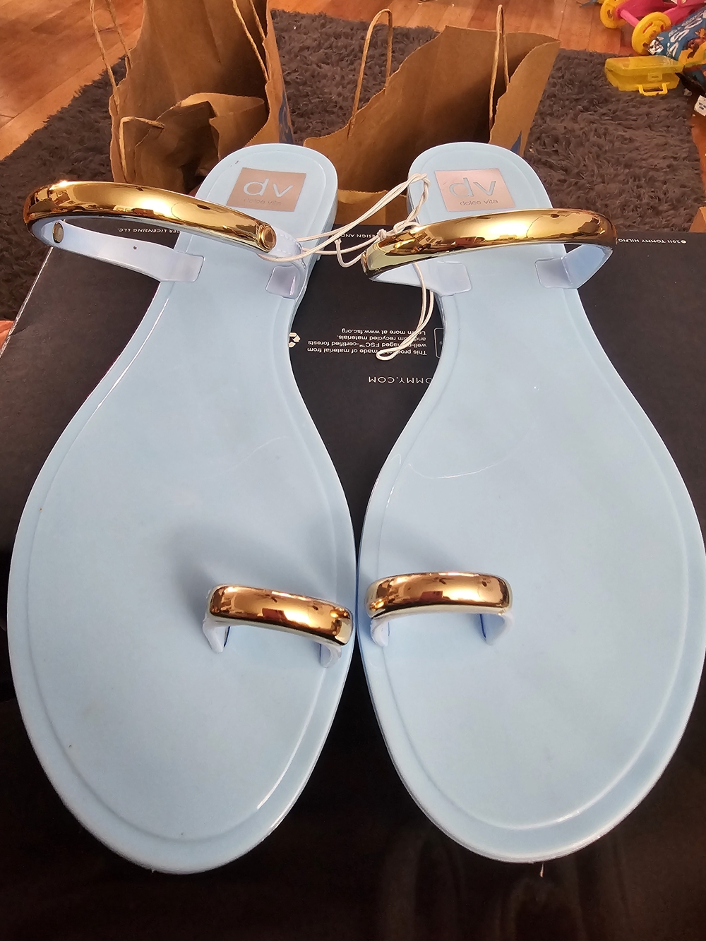 DV by Dolce Vita Pale Blue Jelly Sandals with Gold Trim